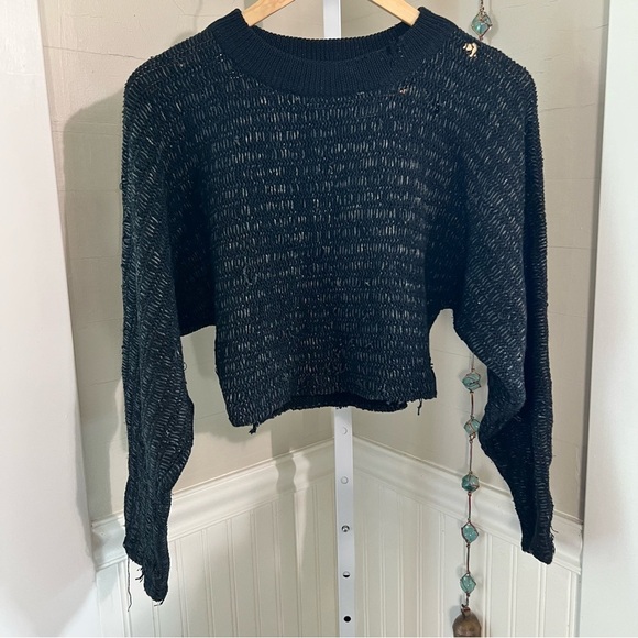 ALEXANDER Wang Cropped Destroyed Sweater Crew Neck Holes Goth Grunge Goblincore - Picture 2 of 12